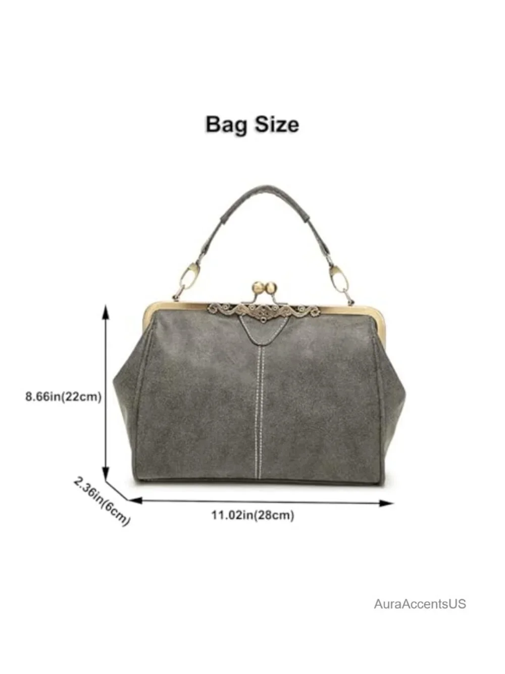 Vintage Kiss Lock Handbag PU Leather Evening Clutch Satchel Retro Hollow